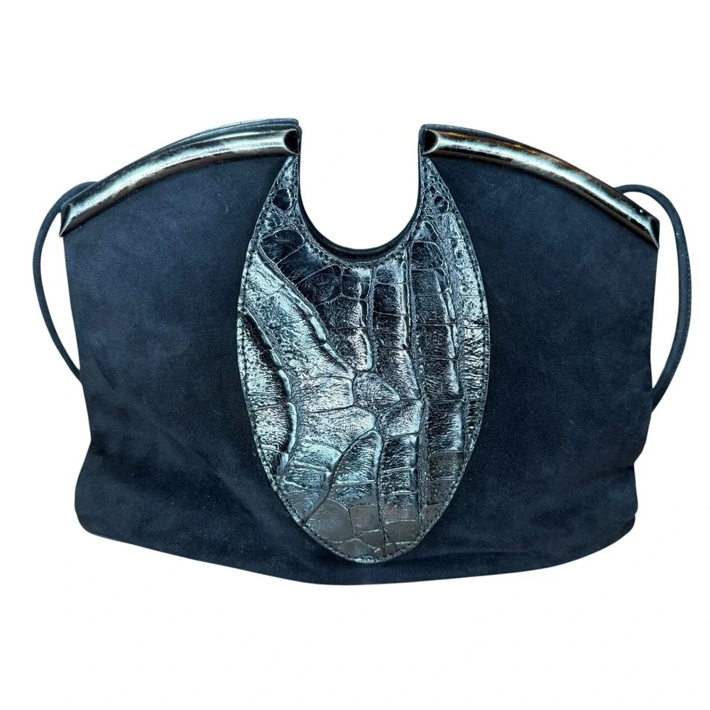 Vintage 1980's Sidonie Larizzi Paris Suede‎ Croc Embossed Avant Garde Bag RARE
